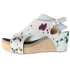 Corkys Pasture Rainbow Paint Splatter Wedge Sandals (rare)